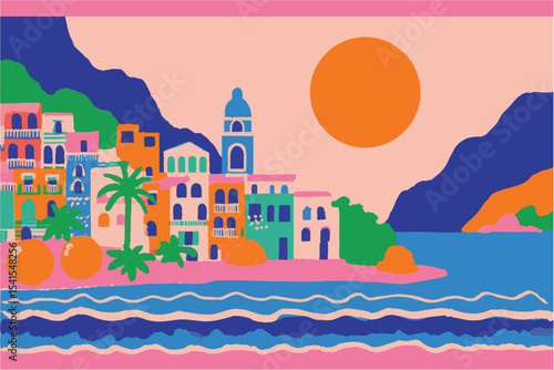 Amalfi coastline colourful mediterranean travel destination. Summer vacation background