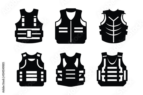 Military vest silhouette vector bundle  illustration, Black Military vest silhouette bundle. 