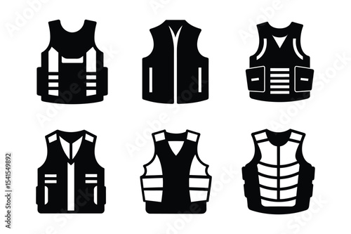 Military vest silhouette vector bundle  illustration, Black Military vest silhouette bundle. 