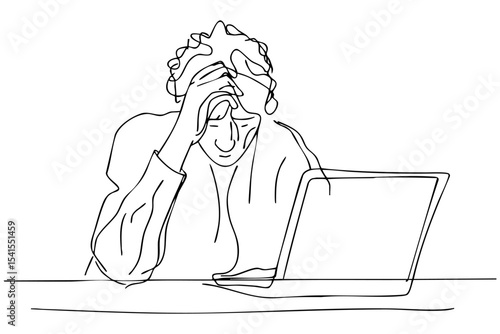 Stressful moment while working on a laptop during late hours in a home office