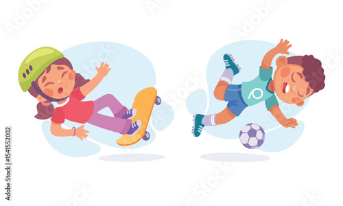 Kids Having Fun Skating Around and Playing Soccer, Enjoying Every Moment Together Outdoors