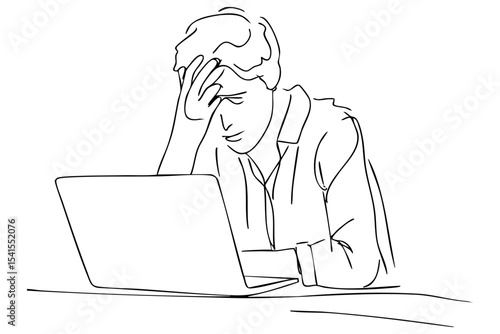 Stressful moment for a young man working on a laptop at home in the evening