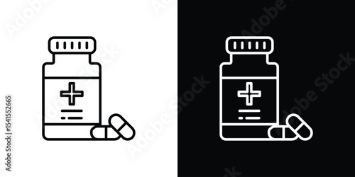 Pill bottle icon design. simple stroke line vector icon set