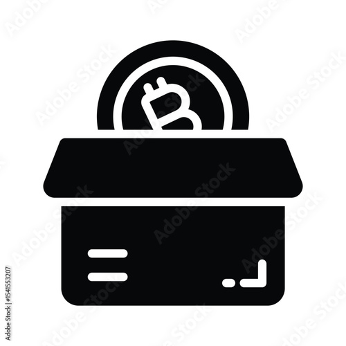 A well crafted glyph icon of bitcoin box