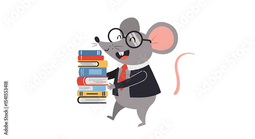 Smiling mouse with books