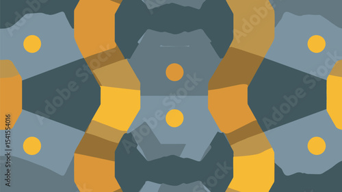 Abstract shapes create pattern mirroring symmetrical graphic artwork indoors