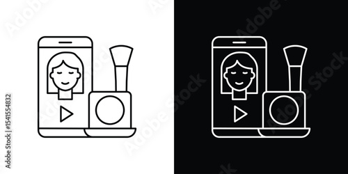 Makeup tutorial video icon design. simple stroke line vector icon set