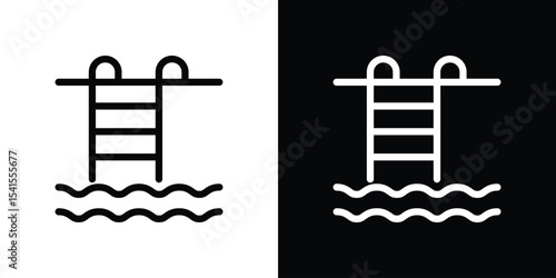 Ladder in swimming pool icon design. simple stroke line vector icon set