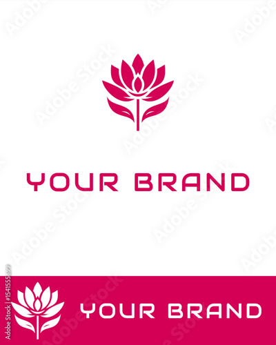 abstract flower logo, A modern lotus flower logo with symmetrical petals and leaves