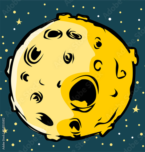 Illustration of the moon under the stars