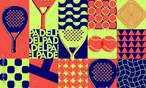 Padel colorful memphis neo geometric design vector. Padel geometric pattern vector illustration.