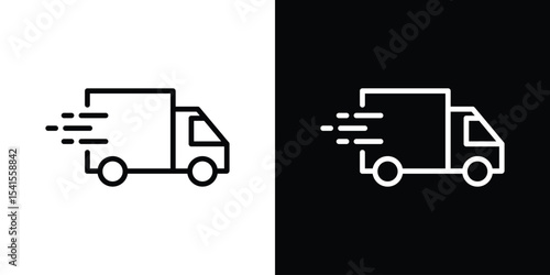 Fast shipping delivery truck icon design. simple stroke line vector icon set
