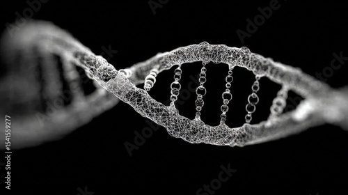 A striking anime-style illustration of a double helix rendered in black and white, mirrored perfectly across a horizontal axis. Generative AI