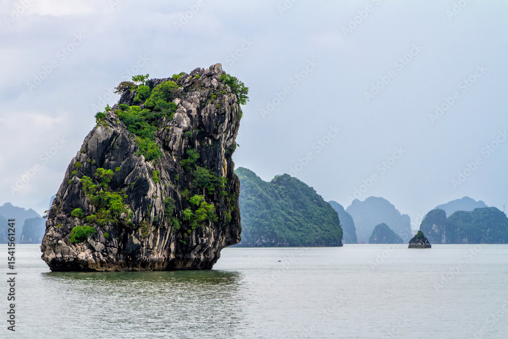 Obraz premium Halong Bay, Viernamview from a boat in the bay of Halong. In the bay are thousands of islands of limestone with beautiful shapes.