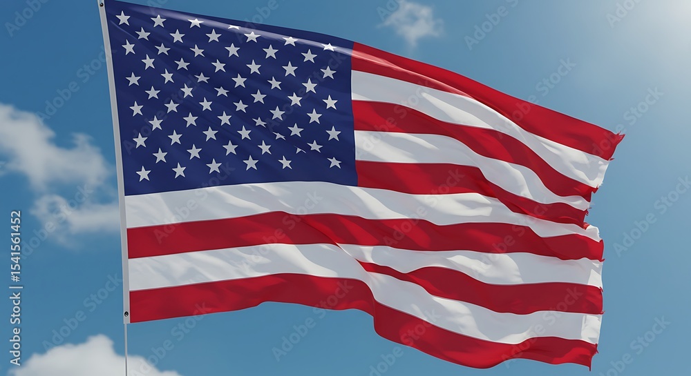 Fototapeta premium American Flag Waving Proudly Under a Bright Blue Sky