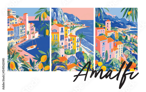 Amalfi coastline colourful mediterranean travel destination. Summer vacation background