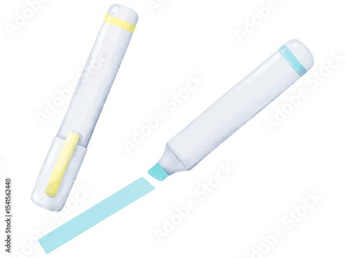 水彩画風の2本の蛍光ペン