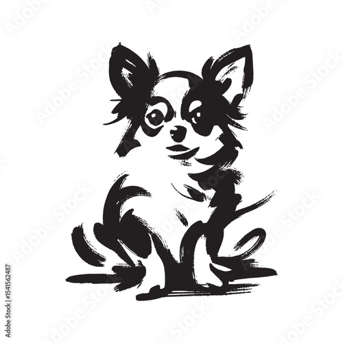 Chihuahua sitting ink brush sketch vector illustration	