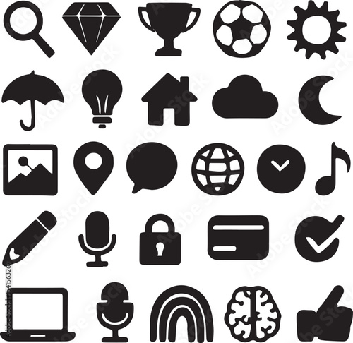 Essential Everyday Icons – Minimal Black Glyph Vector Pack

