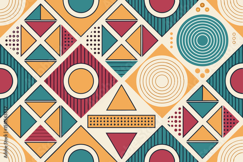 Geometric Design featuring vibrant triangles, circles and squares ideal for branding projects, logo creation and modern website backgrounds