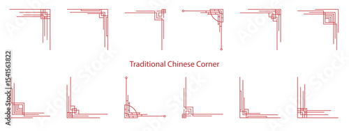 Chinese frame corner ornament vector set. Traditional decorative elements with line, corner, borders, frames. Traditional Asian pattern. For decoration of banners, holiday cards and Asian.