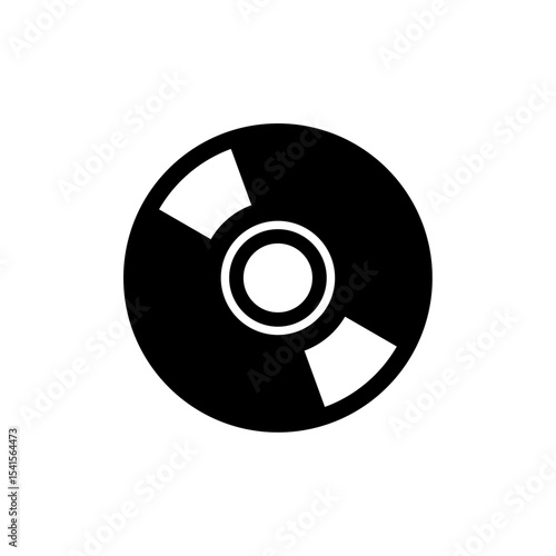 Black CD or DVD disc icon on white background, Compact Disc Symbol, Music or Data Media Icon, Minimalist Flat Design, Vintage Optical Storage Graphic, CD icon, vector illustration.