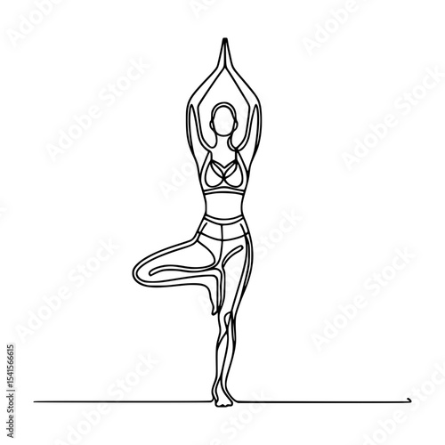 Woman in tree pose yoga line art illustration