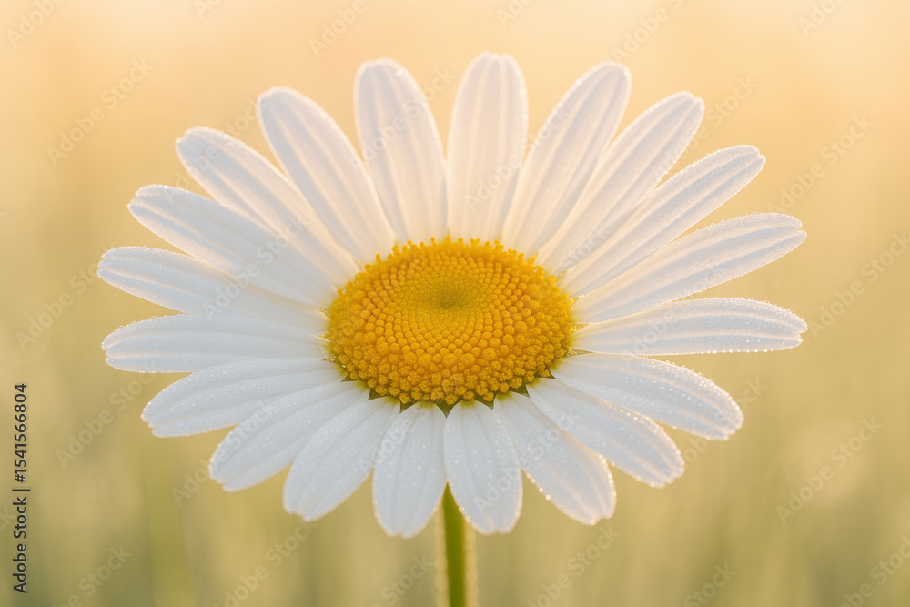 Fototapeta premium Dew-Kissed Daisy Blossom Radiating Golden Morning Light