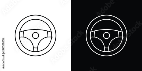 Steering wheel icon design. simple stroke line vector icon set
