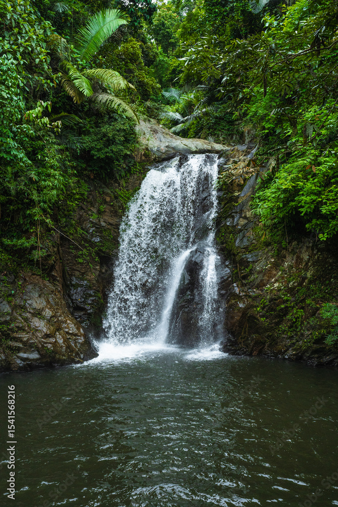 Fototapeta premium Green Scenic Tropical Waterfall In Vietnam