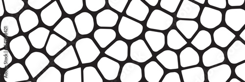 Black and white geometric seamless patterns vector set. Irregular shapes repeated backdrop for web tiles, science and interior designs. voronoi line polygonal cells template background collection