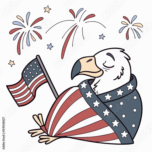 Cute Relaxed Condor, accessorized with wrapped in a blanket, in a 4th of July world – Patriotic Spark palette vector