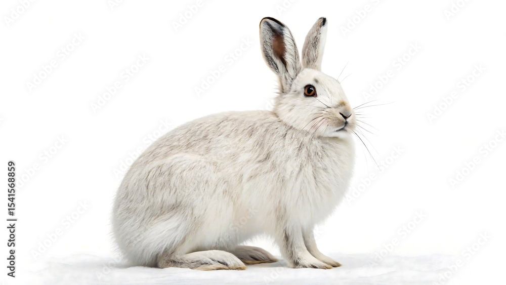 Obraz premium White rabbit isolated on white background in sitting pose, Easter concept 