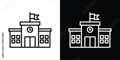 school icon design. simple stroke line vector icon set