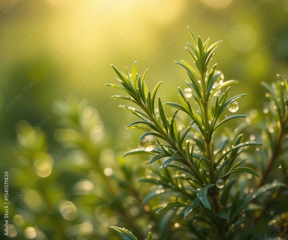 Fototapeta premium Green leaf of Rosemary background nature with sunlight blurry background.