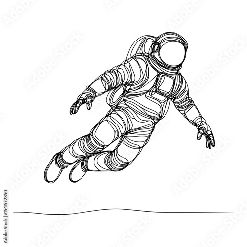 Astronaut in space single line drawing