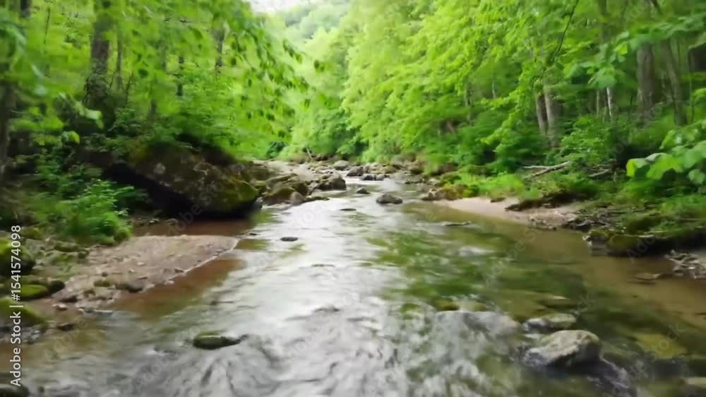 Forest stream flowing through lush greenery Forest stream flowing through lush greenery