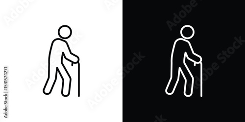 Person walking with cane icon design. simple stroke line vector icon set