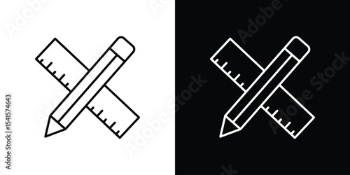 Pencil and ruler icon design. simple stroke line vector icon set