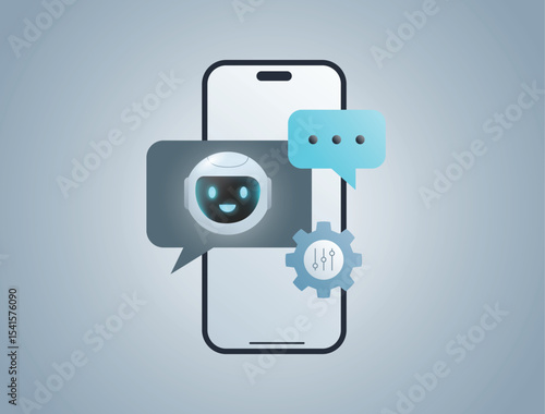 Chatbot in phone. AI agent chatbots customized for support, sales, marketing and business. Custom Machine Learning Model, Personal assistant concept.