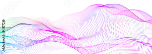Colorful wave of streaming particles on a white background. Abstract background with dynamic elements of waves. 3d