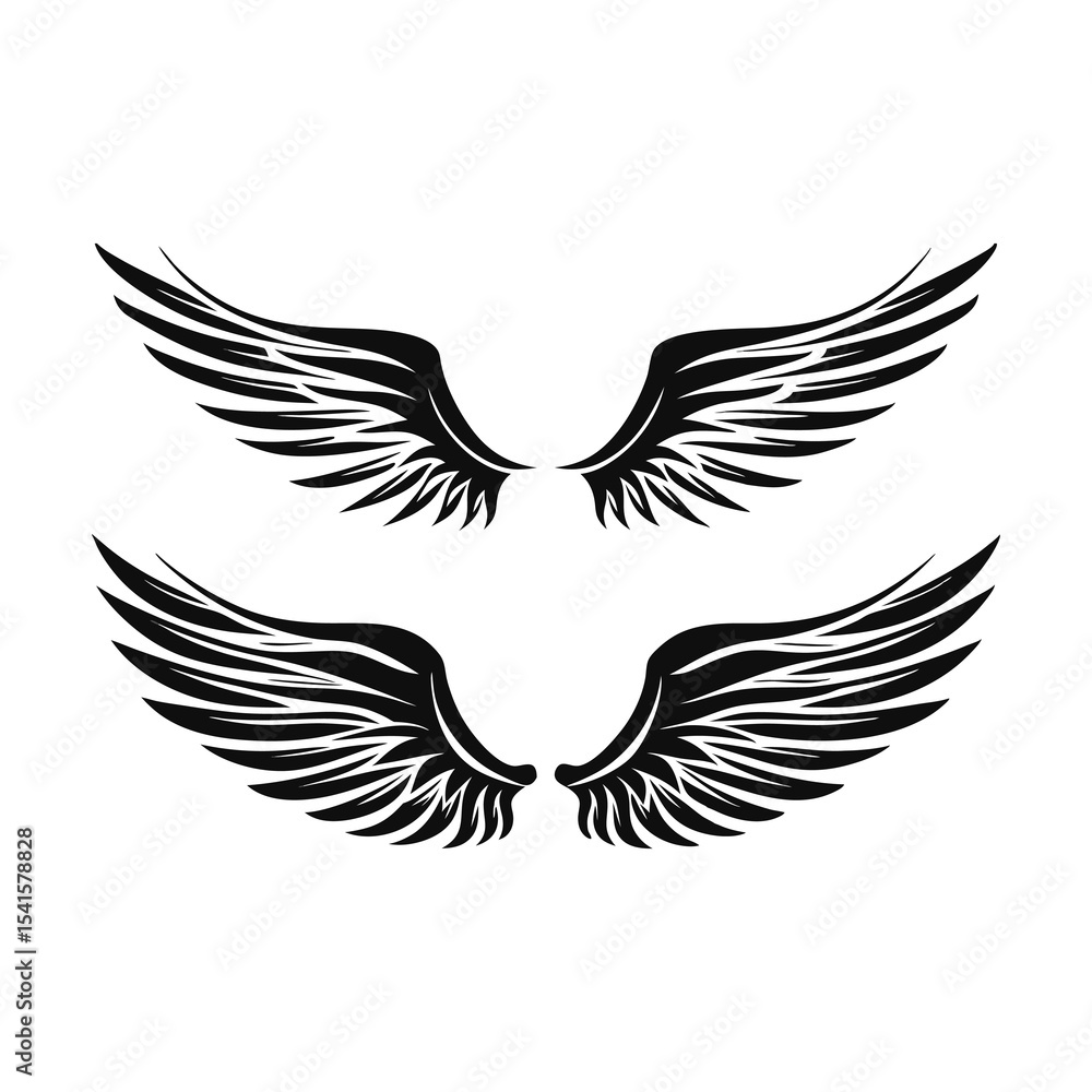 Fototapeta premium Intricate Black Angel Wings Vector Silhouette Set for Spiritual and Decorative Design Projects