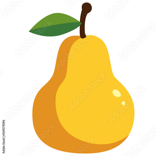 Simple yellow pear fruit illustration with green leaf. Great for organic, fresh, healthy, dessert, and summer food illustration projects.

