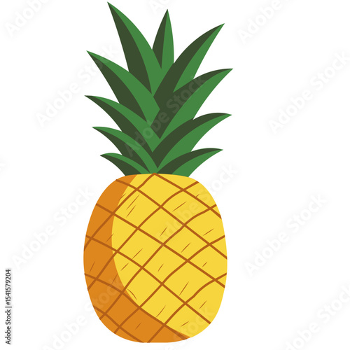 Tropical pineapple fruit illustration with spiky green leaves and yellow patterned skin. Great for summer, fresh, and tropical food designs.

