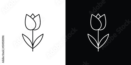 Flower tulip icon design. simple stroke line vector icon set