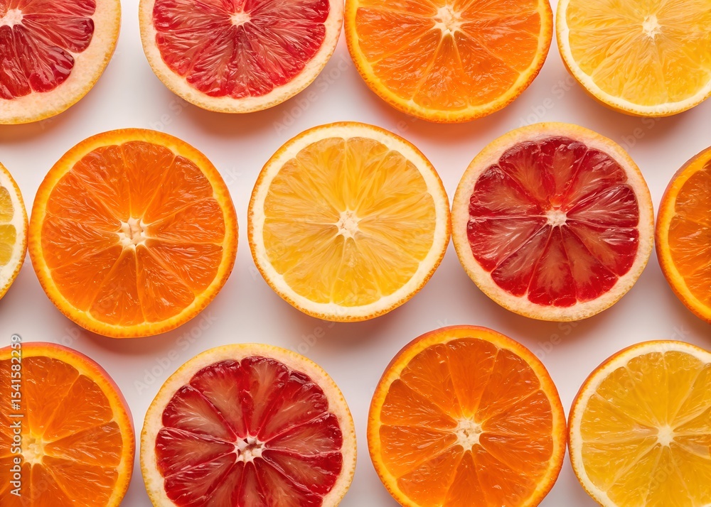 Overhead view of vibrant orange and blood orange slices. Overhead view of vibrant orange and blood orange slices.