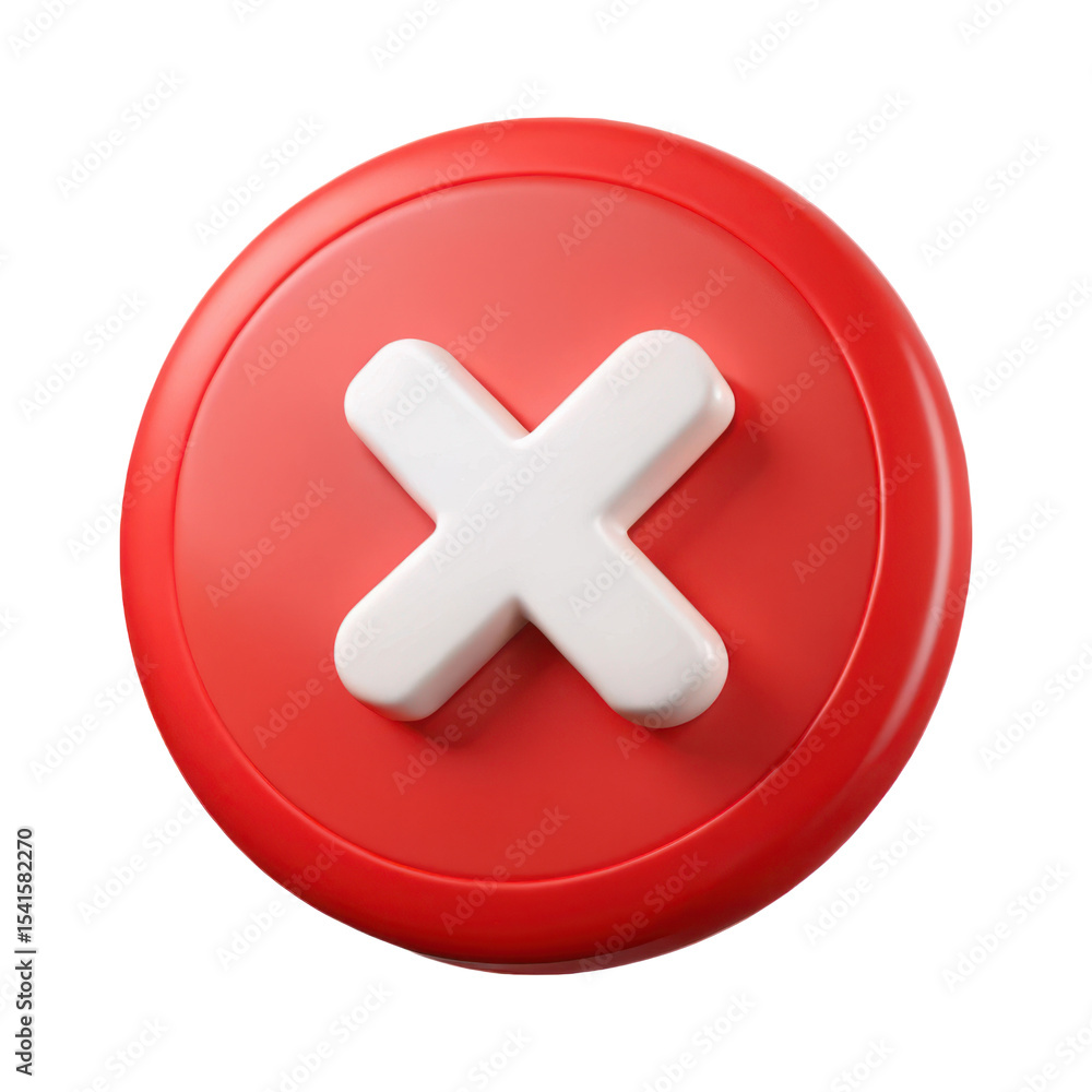 Fototapeta premium 3d realistic red button with white x icon closeup render