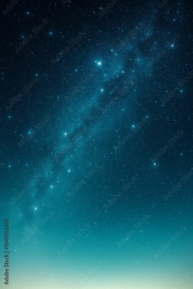 Fototapeta premium Stunning night sky with glowing Milky Way and stars over a deep blue gradient horizon, perfect for backgrounds, nature prints, and cosmic themes, high resolution and clarity, unique design Pro.