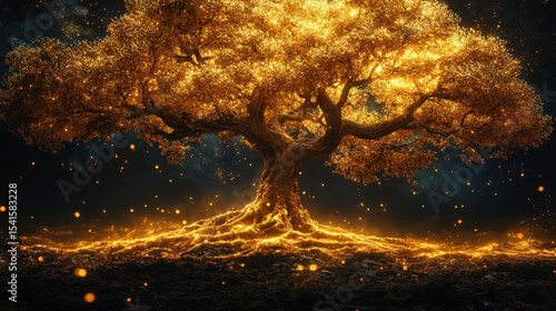 Golden Tree with Firefly Lights - Ethereal and Magical