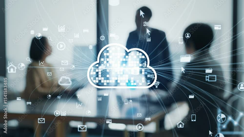 Group of business people meeting and cloud computing concept